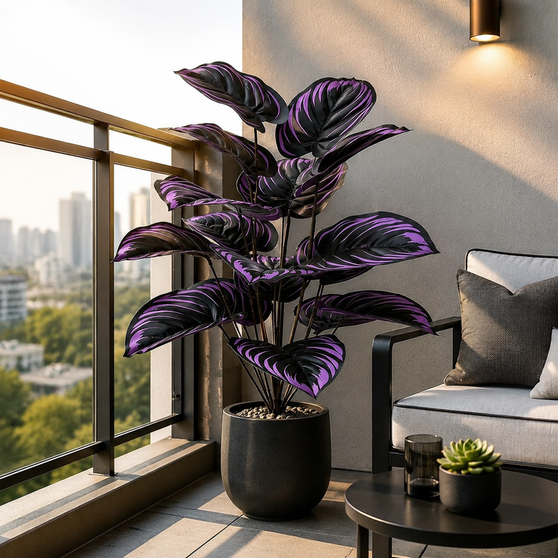 18-Leaf Artificial Gothic Purple Violet Plant - Dark Halloween Greenery Bush for Living Room Holiday Decor (Unpotted)