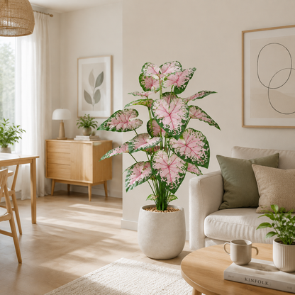 Real Touch Artificial Caladium Plant (12 Leaves) - Lifelike Faux Elephant Ear Foliage for Entryway & Tabletop Decor, UV Resistant Silk Greenery (Pot Not Included)