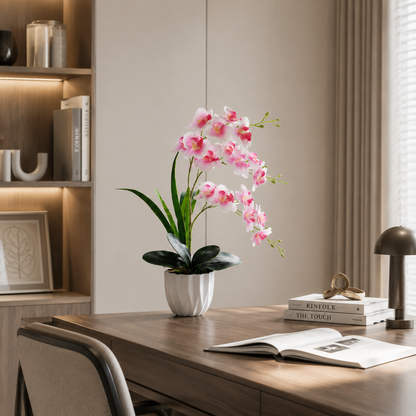 Real Touch Soft Pink Artificial Mini Orchid in Pot –  Faux Phalaenopsis Silk Flower Arrangement for Home & Desk Decor