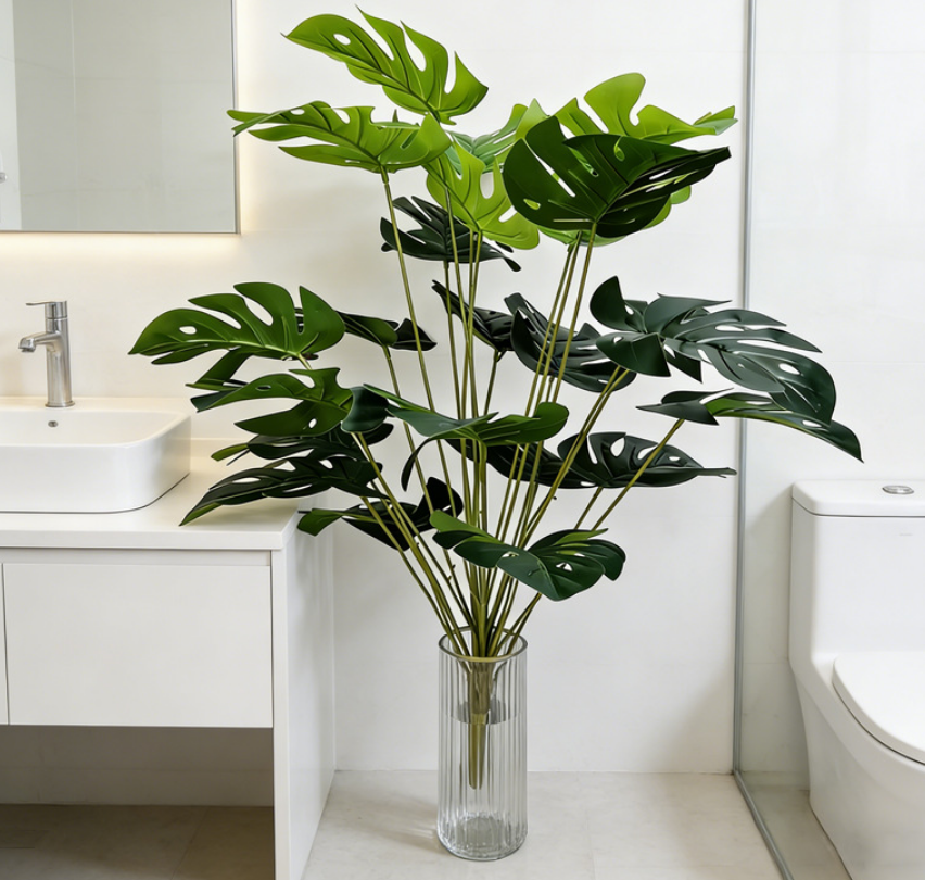Lush Faux Monstera Deliciosa Plant (24 Leaves) - 30" Large Artificial Swiss Cheese Plant, Tall Fake Tropical Split-Leaf Floor Plant for Living Room, Corner & Patio Decor (Pot Not Included)