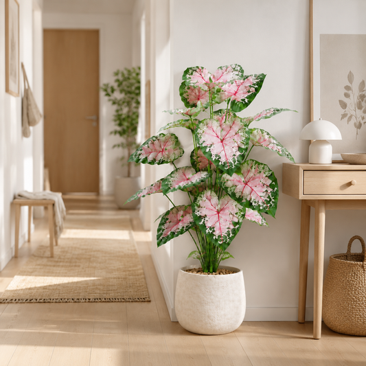 Real Touch Artificial Caladium Plant (12 Leaves) - Lifelike Faux Elephant Ear Foliage for Entryway & Tabletop Decor, UV Resistant Silk Greenery (Pot Not Included)