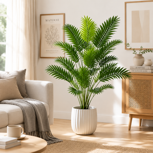 18-Frond Luxury Faux Areca Palm Tree - Realistic Tropical Artificial Potted Plant for Living Room & Airbnb Decor (Pot Not Included)