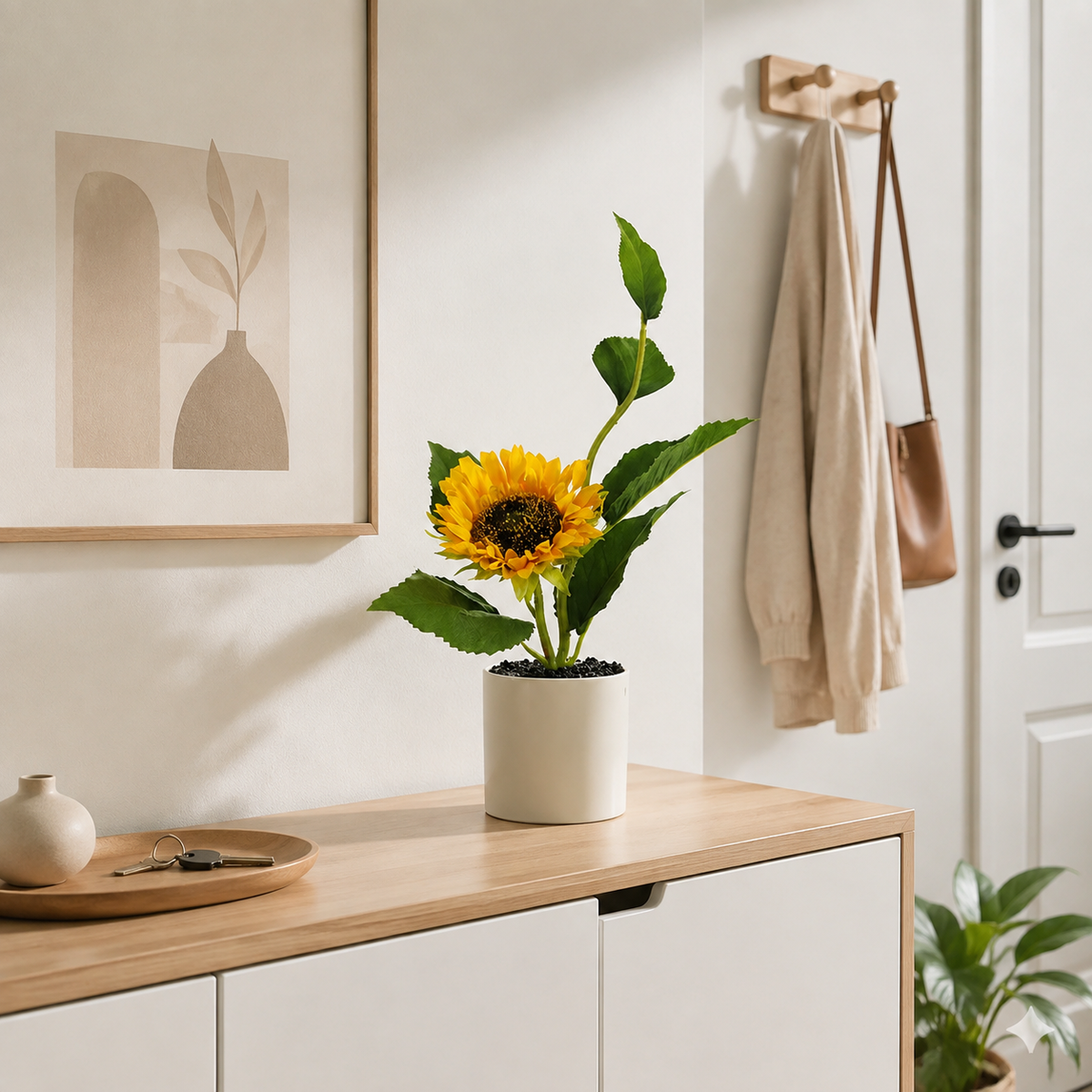Mini Artificial Sunflower Potted Plant - Realistic Faux Sunflower Bonsai for Desk, Kitchen & Home Office Decor (Cheerful Yellow)