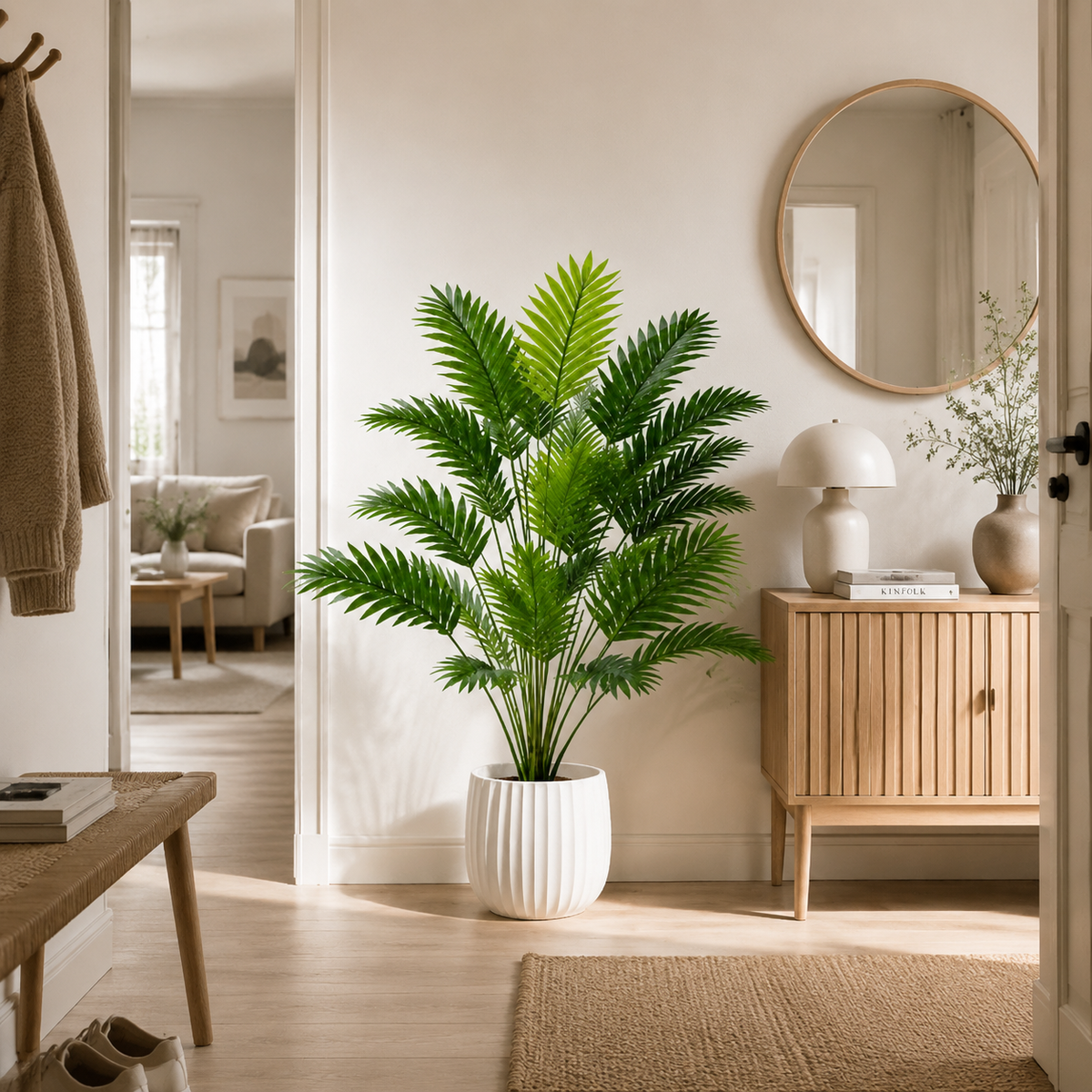 Deluxe 24-Frond Large Artificial Areca Palm Tree - Ultra-Realistic Faux Tropical Greenery for Patio, Office & Large Spaces (Planter Not Included)