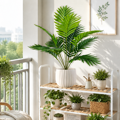 Lifelike 12-Frond Artificial Areca Palm Tree - Premium Faux Tropical Silk Plant for Home & Office Decor (Planter Not Included)