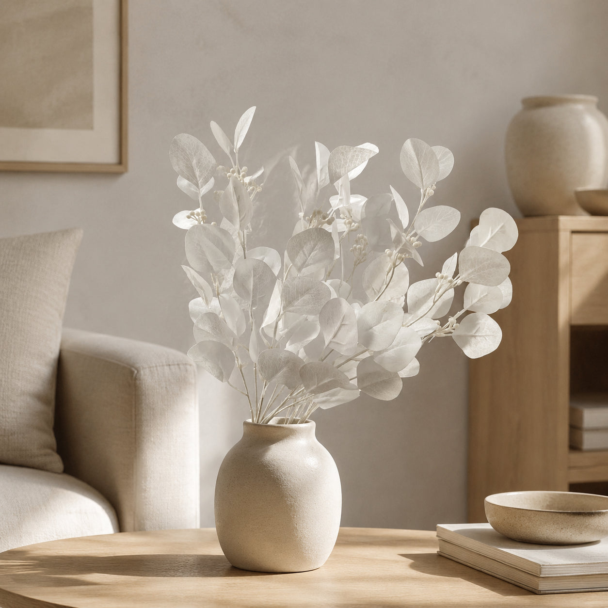 Artificial White Apple Leaf Branch Bouquet with Berries