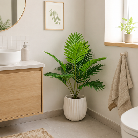 Lifelike 12-Frond Artificial Areca Palm Tree - Premium Faux Tropical Silk Plant for Home & Office Decor (Planter Not Included)