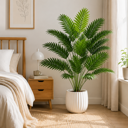18-Frond Luxury Faux Areca Palm Tree - Realistic Tropical Artificial Potted Plant for Living Room & Airbnb Decor (Pot Not Included)