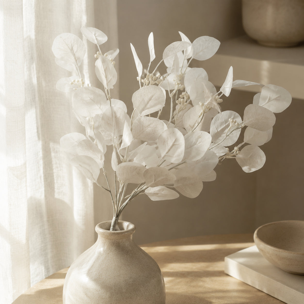Artificial White Apple Leaf Branch Bouquet with Berries